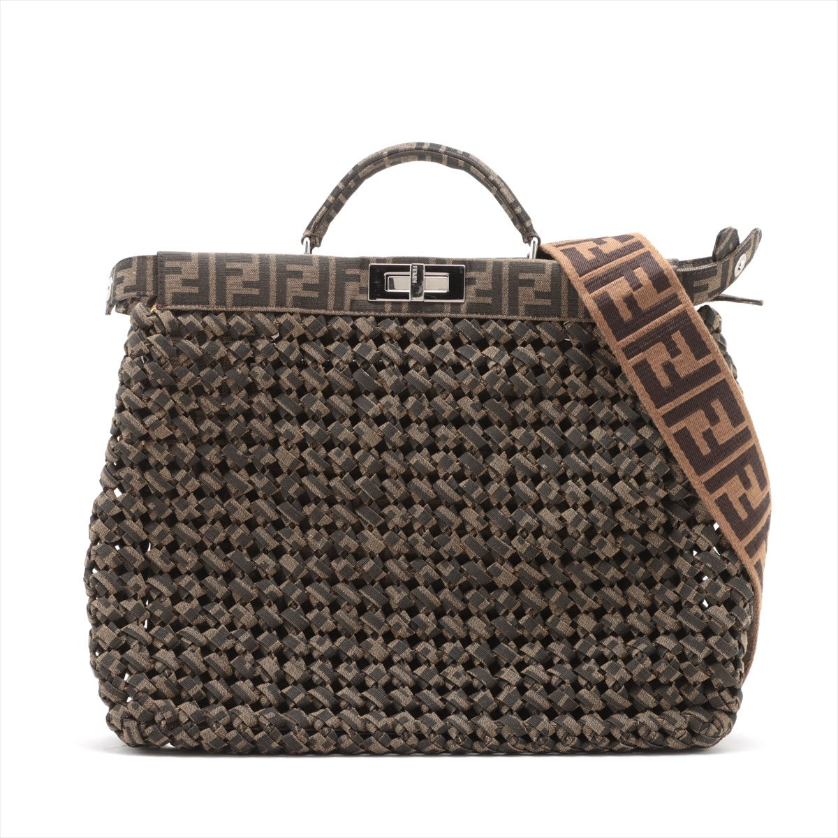 Fendi Zucca Peekaboo ICEYU Medium Interlude Canvas 2WAY Handbag Brown 7VA529 ICEYU