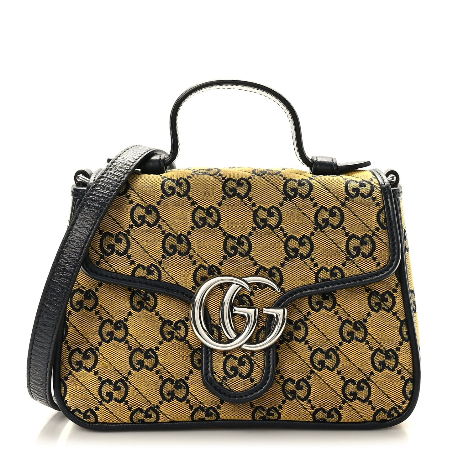 Gucci  Monogram Multicolor Matelasse Diagonal Mini GG Marmont Top Handle Shoulder Bag Yellow