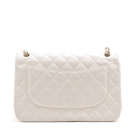 CHANEL DECAMATRASSÉ 30 RAGE Lambskinkin DOBLE FLAP Double Chain Bag White G  17th A58600