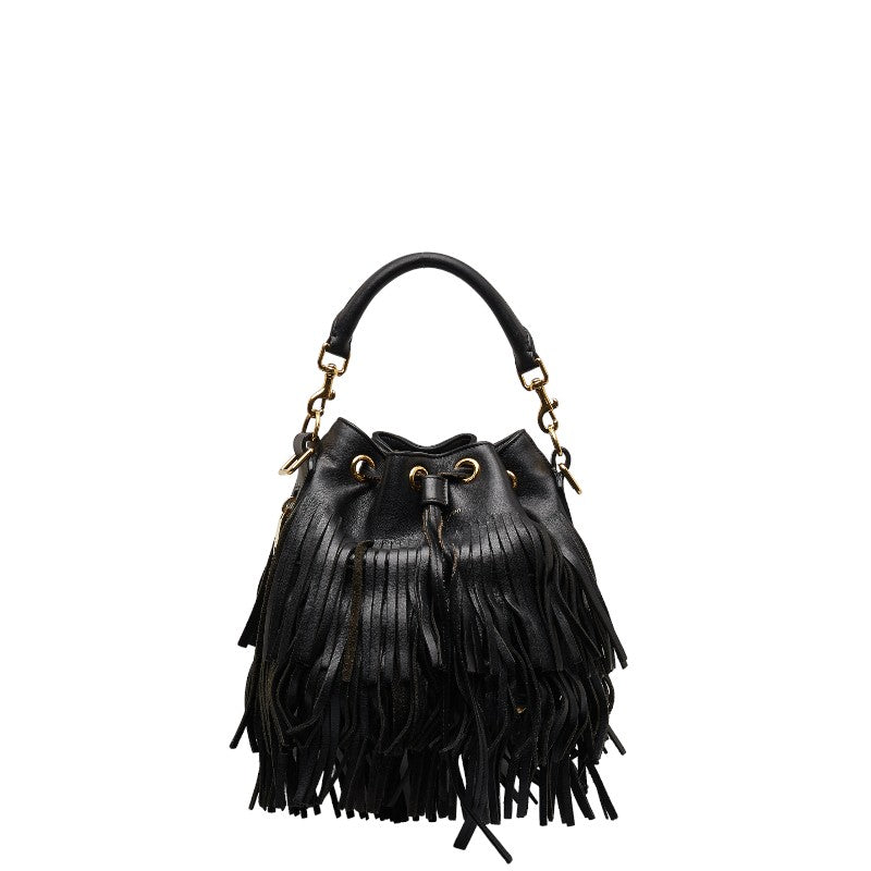 Saint Laurent Emmanuel Fringe Handbag 2WAY VLR381762 Black Gold Leather