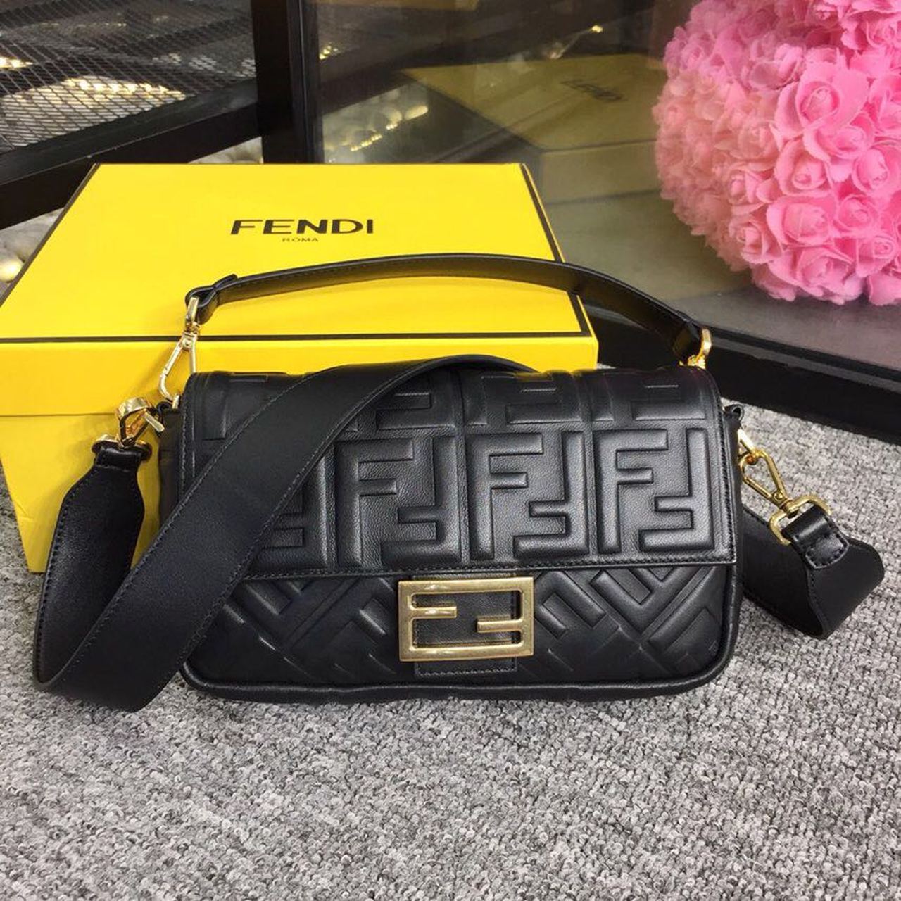 Fendi Baguette Nappa Black Crossbody Bags