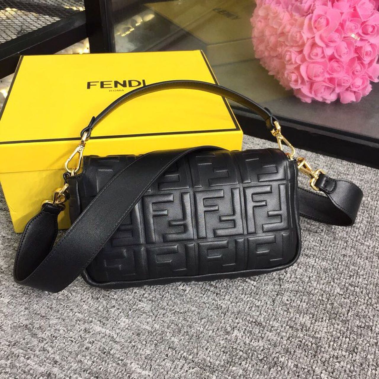 Fendi Baguette Nappa Black Crossbody Bags