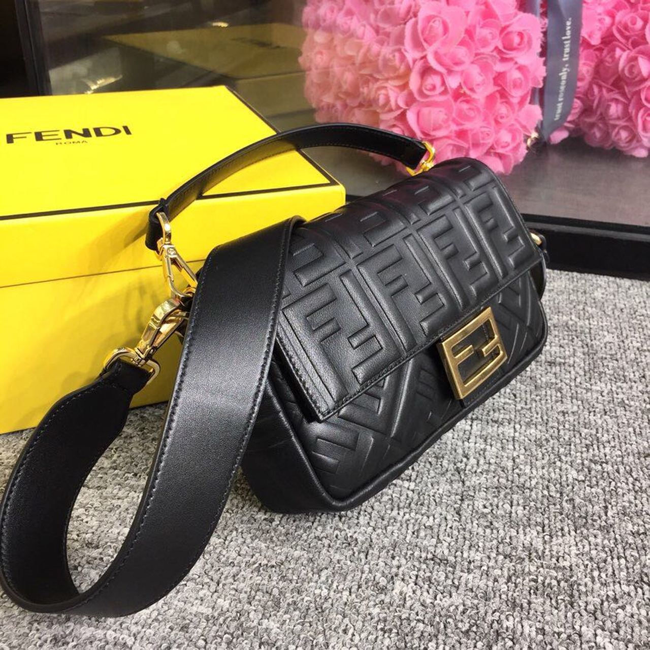 Fendi Baguette Nappa Black Crossbody Bags