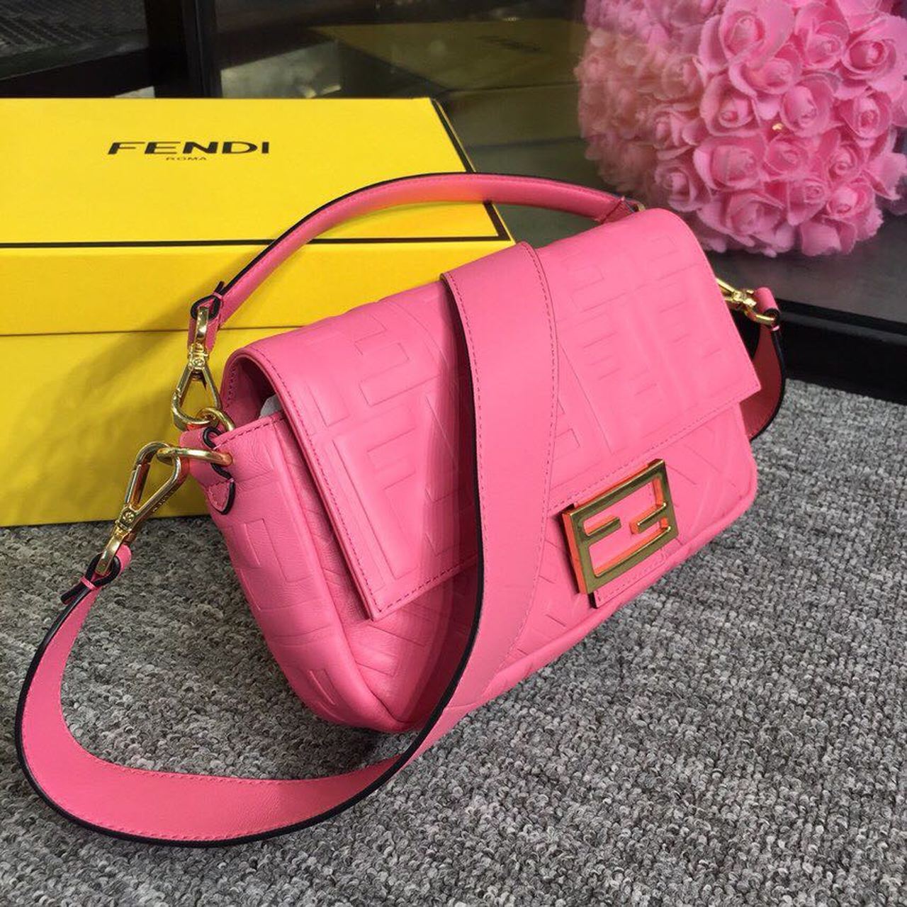 Fendi Baguette Nappa Pink Crossbody Bags