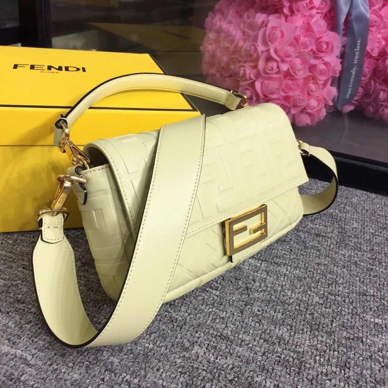 Fendi Baguette Nappa Cream Crossbody Bags