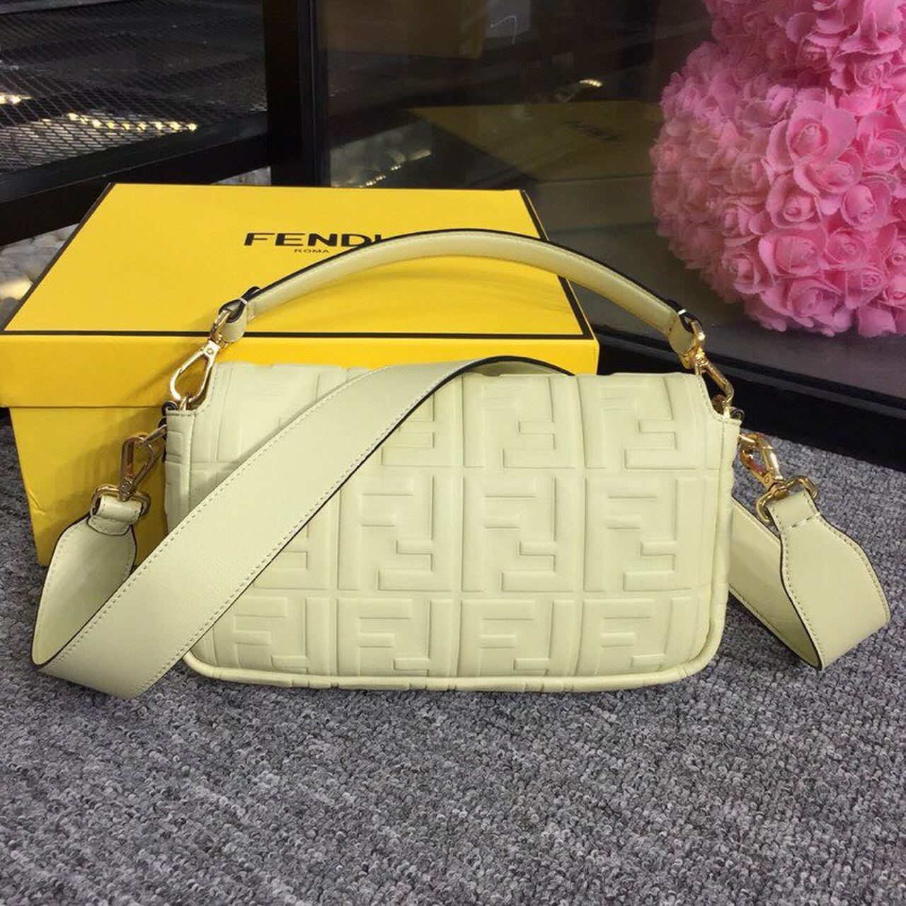 Fendi Baguette Nappa Cream Crossbody Bags