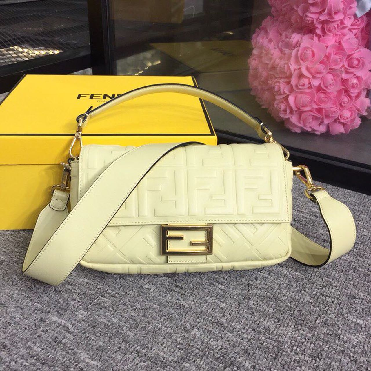 Fendi Baguette Nappa Cream Crossbody Bags