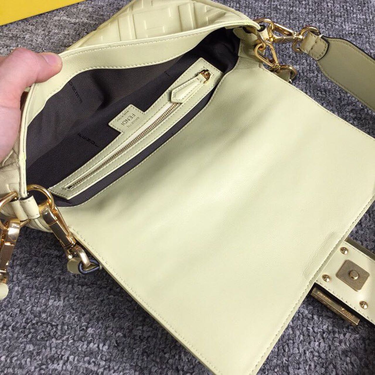 Fendi Baguette Nappa Cream Crossbody Bags