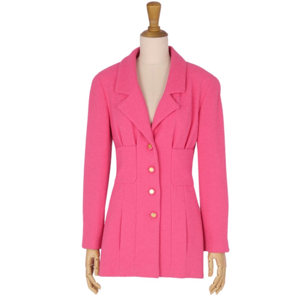 Vint Chanel Jacket Long Sleeve Wool Tweede Coco Button   34 (S equivalent) Pink