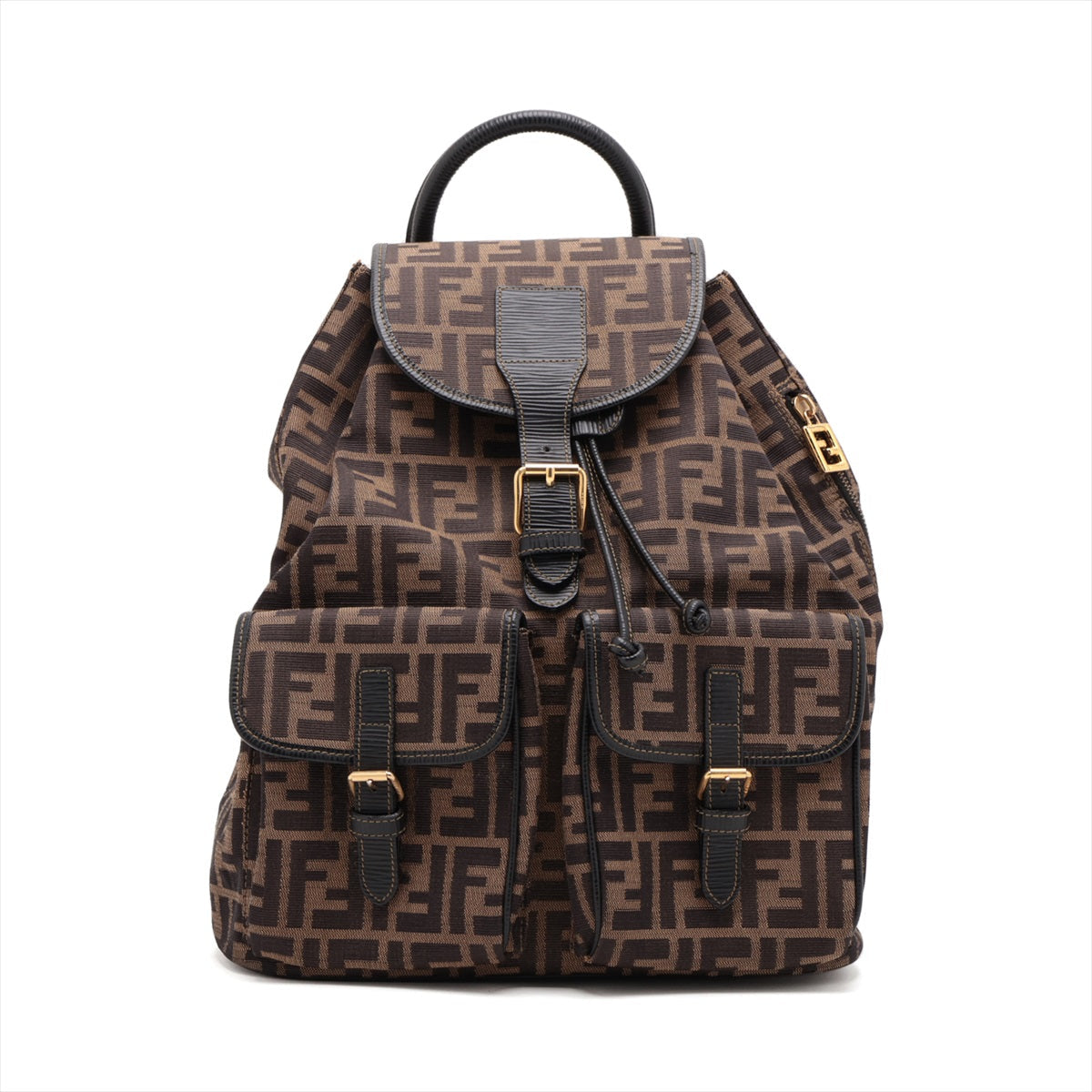 Fendi Zucca Canvas  Leather Backpack/Rack Brown Fence