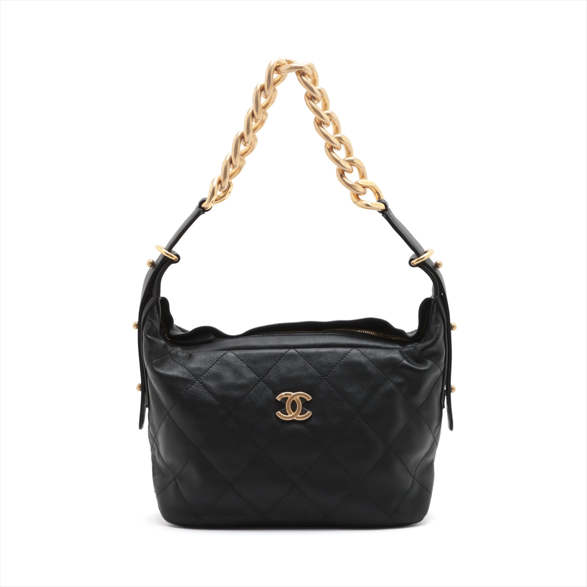 Chanel Lambskin  Chain Shoulder Bag Black G  AS2910 ay