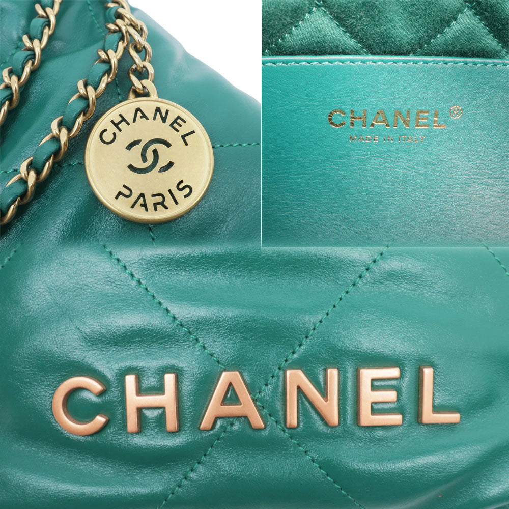 CHANEL CHANEL 22 Mini Chain Handbag Green Sder kerfs Matrasse AS3980