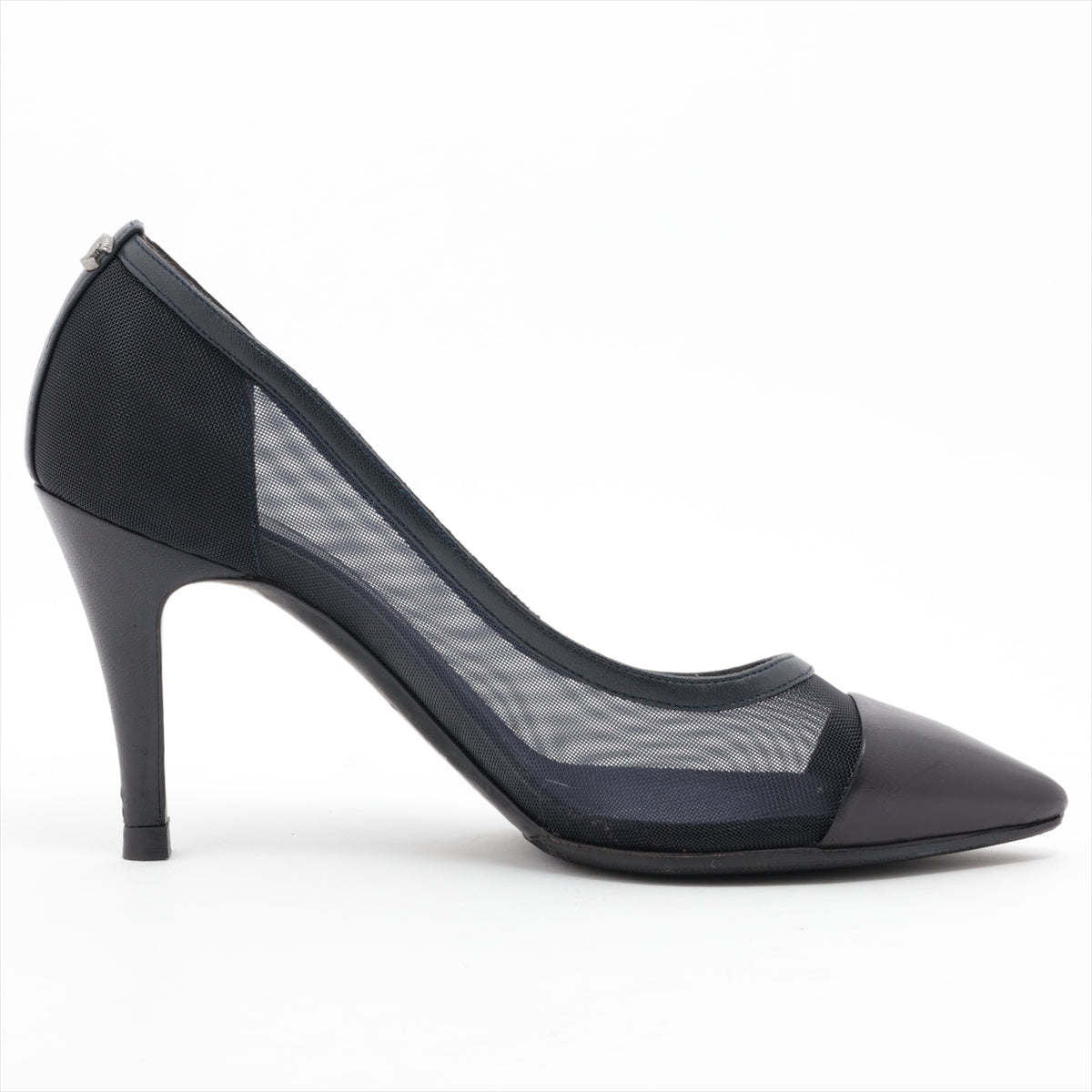 Chanel Coco Mesh x Leather Pumps 35  Black x Navy Lift