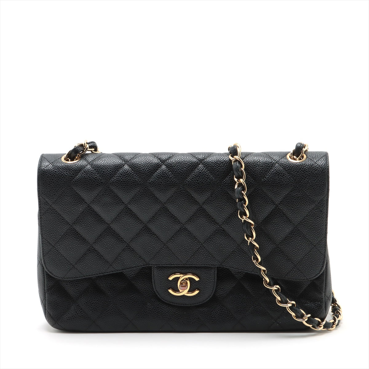 CHANEL Deca Caviar S Double Flap Double Chain Bag Black G  14th