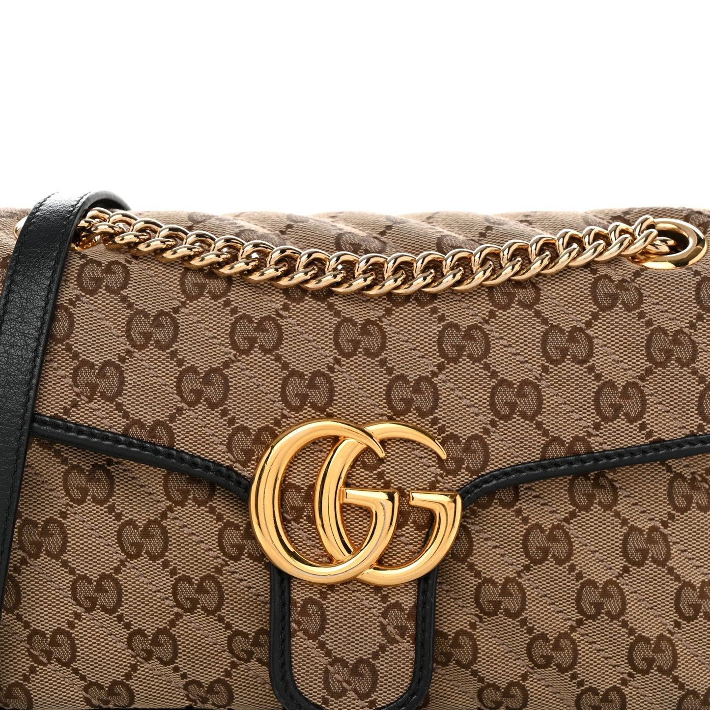 Gucci  Monogram Matelasse Diagonal Small GG Marmont Shoulder Bag Beige Black