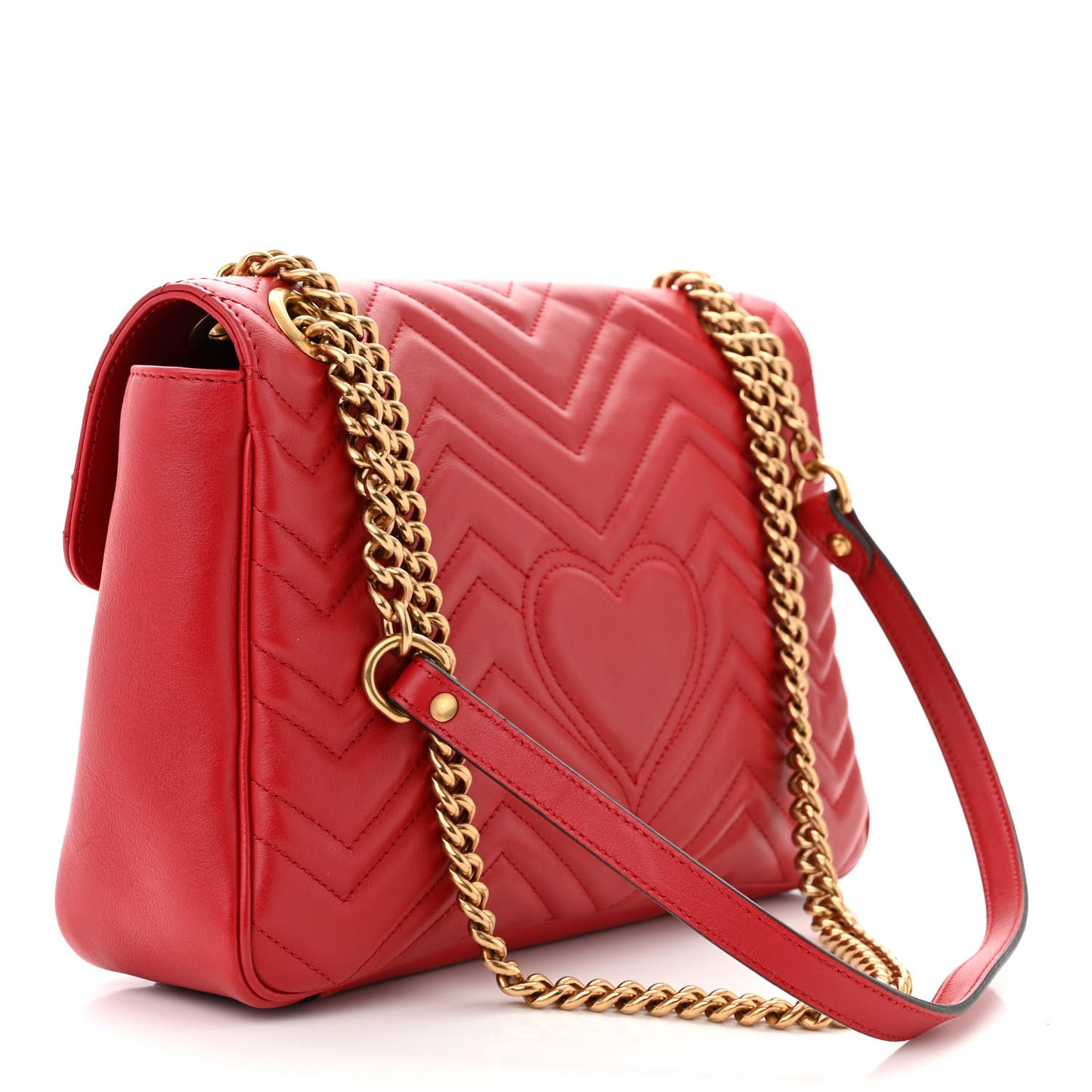 Gucci  Calfskin Matelasse Medium GG Marmont Shoulder Bag Hibiscus Red