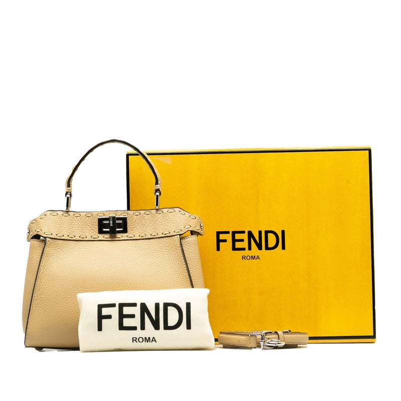 FENDI Selleria Peekaboo Mini Handbag in Leather Beige 8BN244