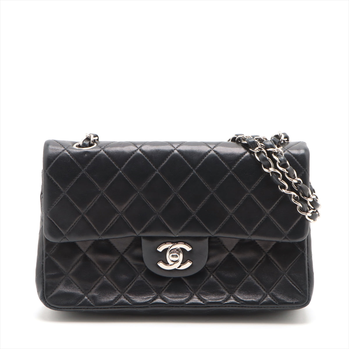 Chanel Matrasse 23 Small  Double Flap Double Chain Bag Black Silver  6th A01113