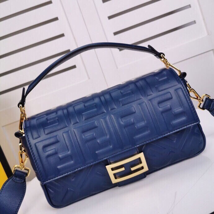 Fendi Baguette Chain Midi Medium Dark Blue Bag For Woman 26cm/10in