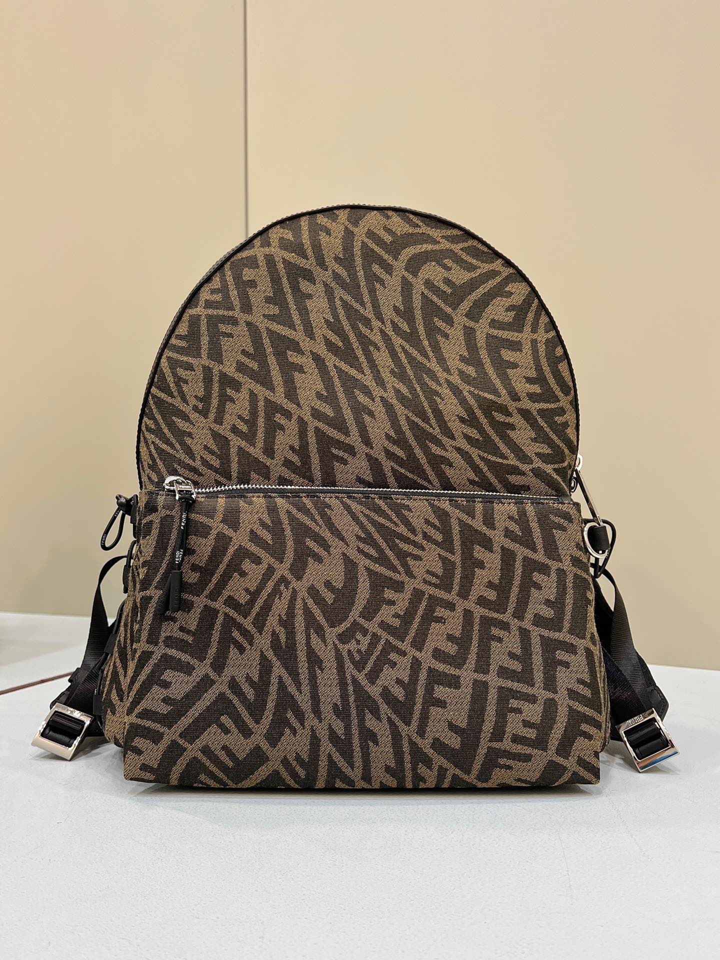 FI Backpack In Brown FF Vertigo Fabric Bag For Woman 30cm/12in