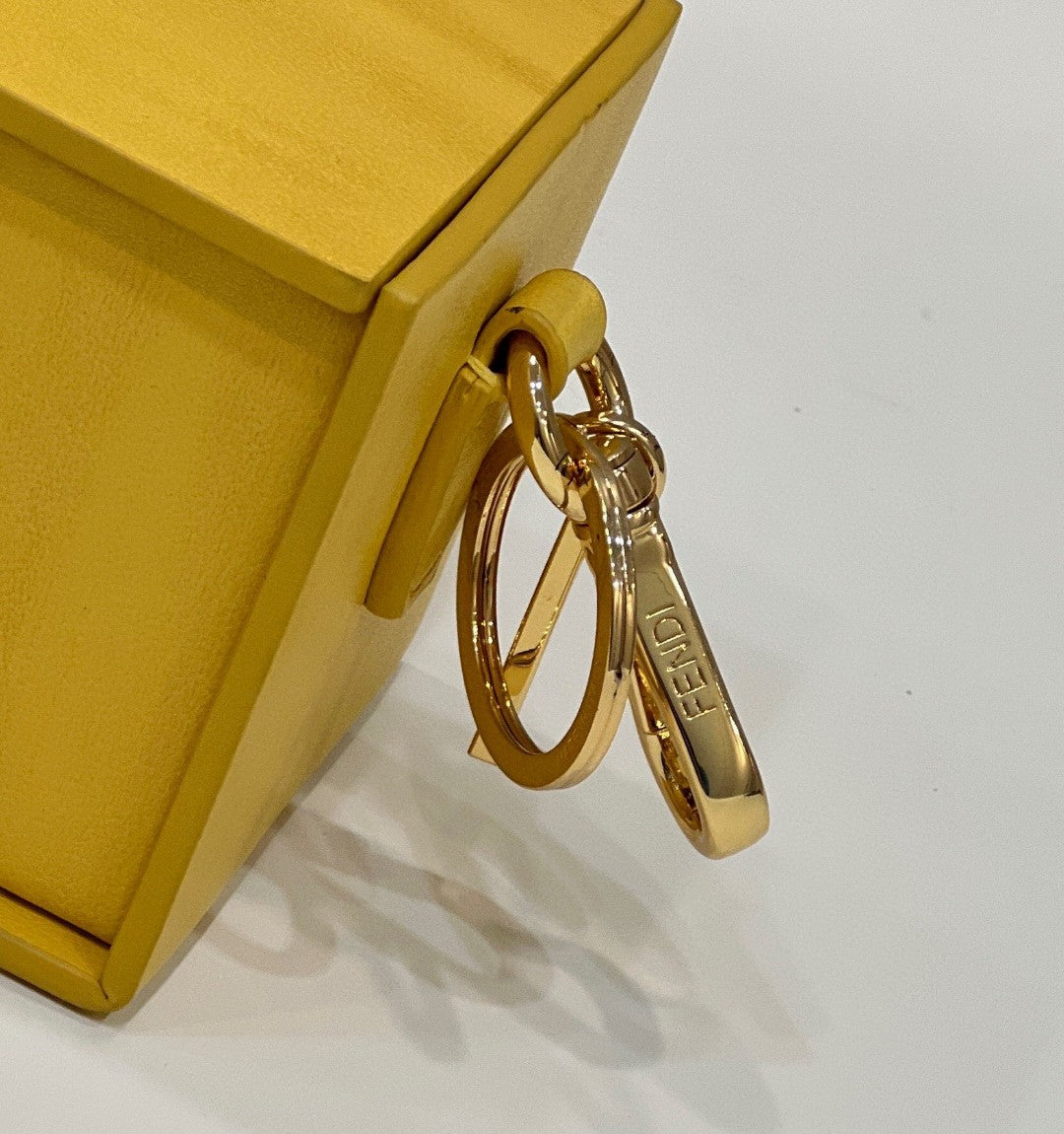 Fendi Logo Box Keychain Yellow Charm Bag For Woman 8cm/3in