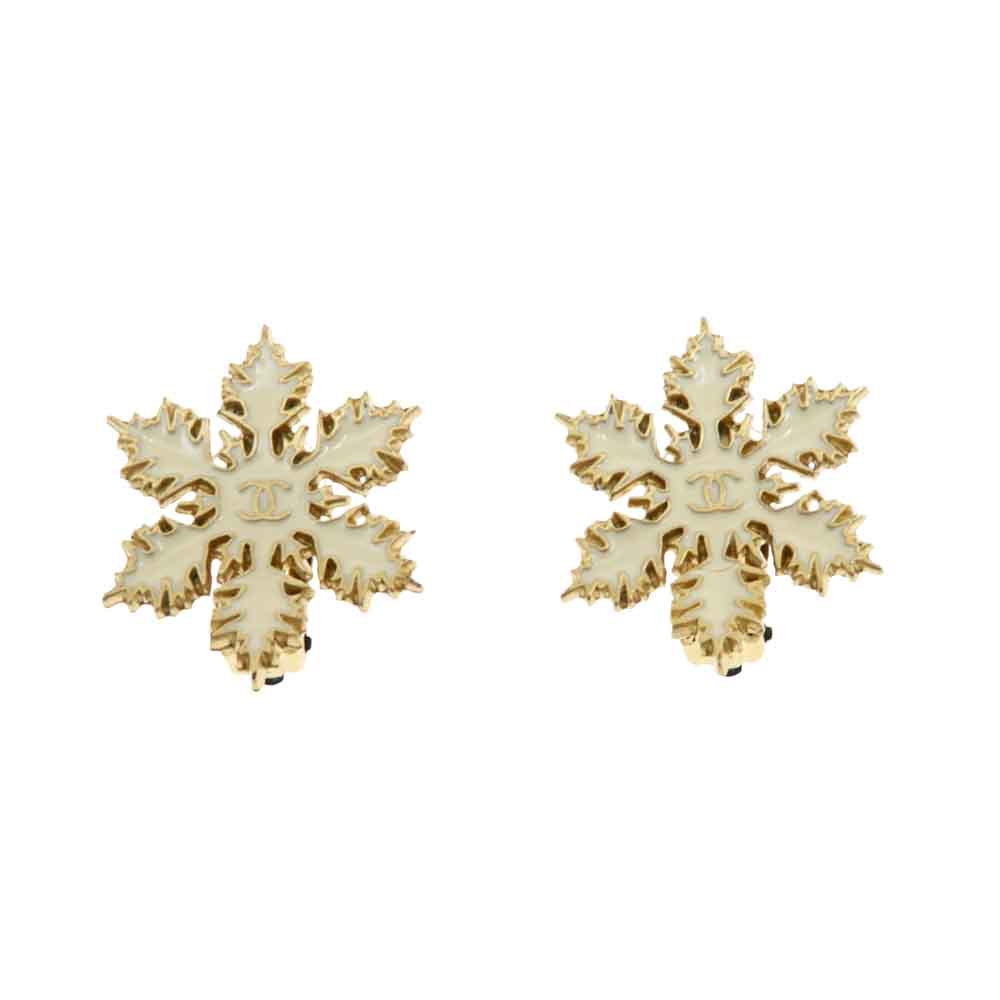 CHANEL Snow Crystal Earring 01A One Pair Coco Mark CC Mark Ivory G Accessoires