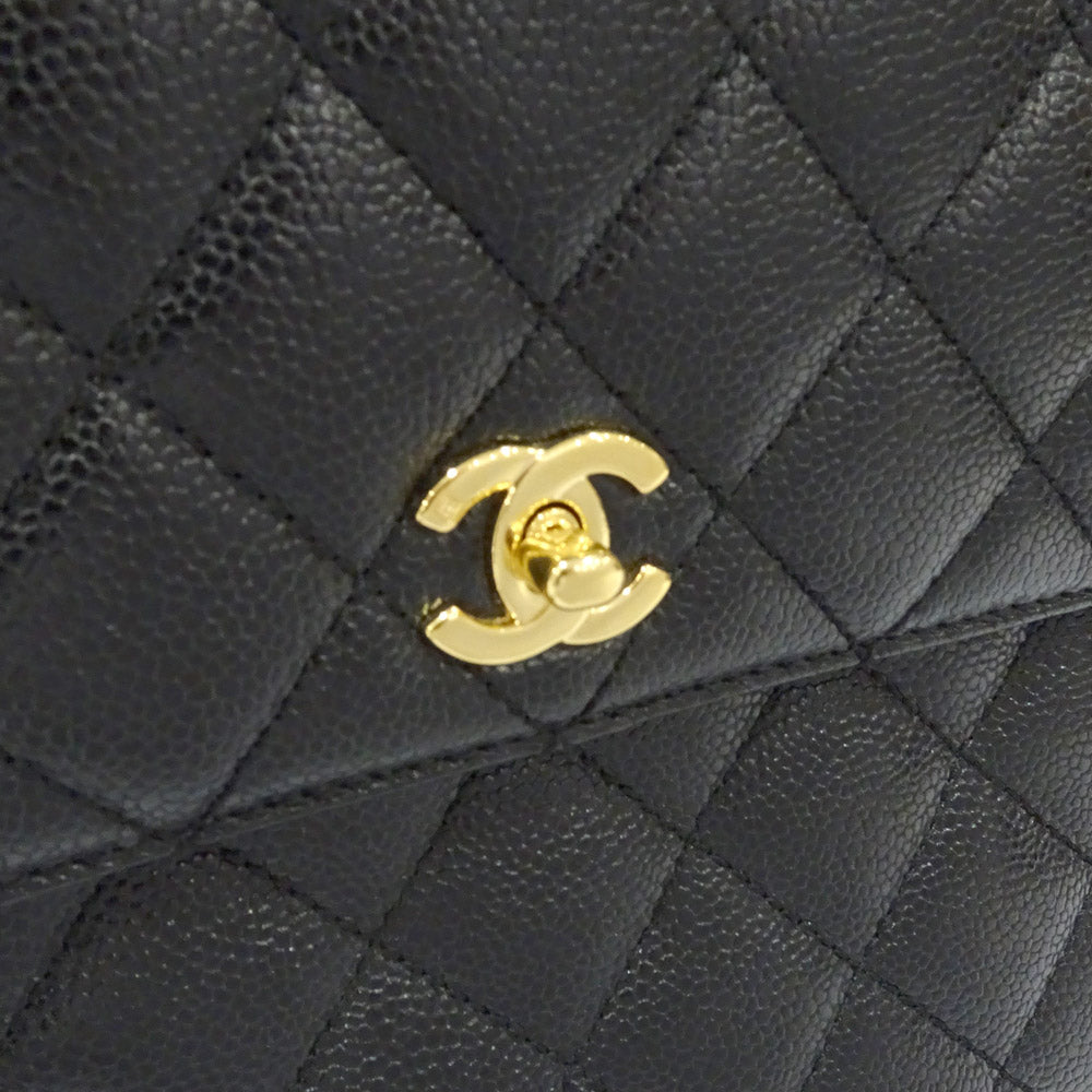 CHANEL Matrasse Top Handbag A12397 Caviar S Black G  Green  Skin Bag