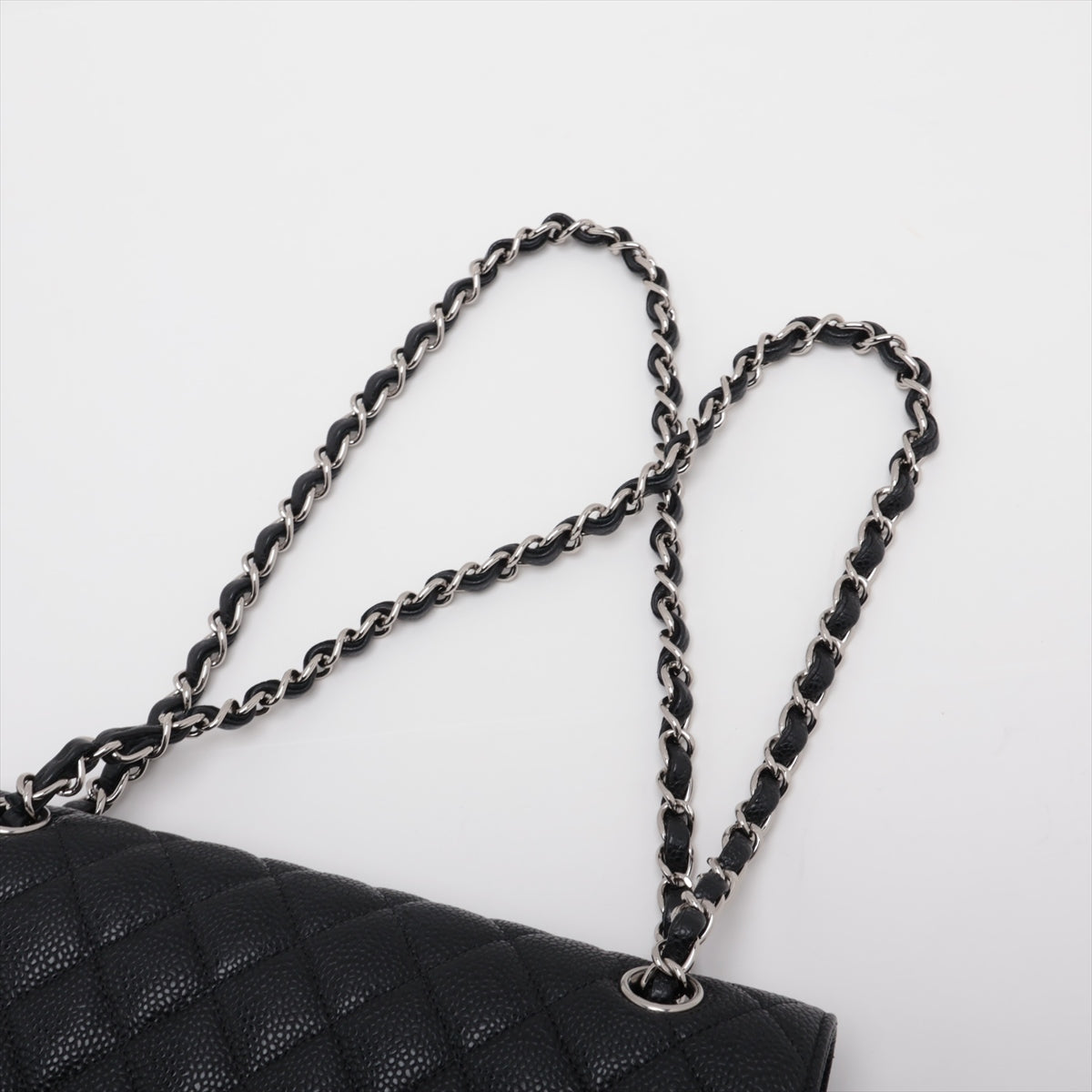 Chanel Matrasse 25 Caviar S Double Flap Double Chain Bag Black Silver  14th A01112