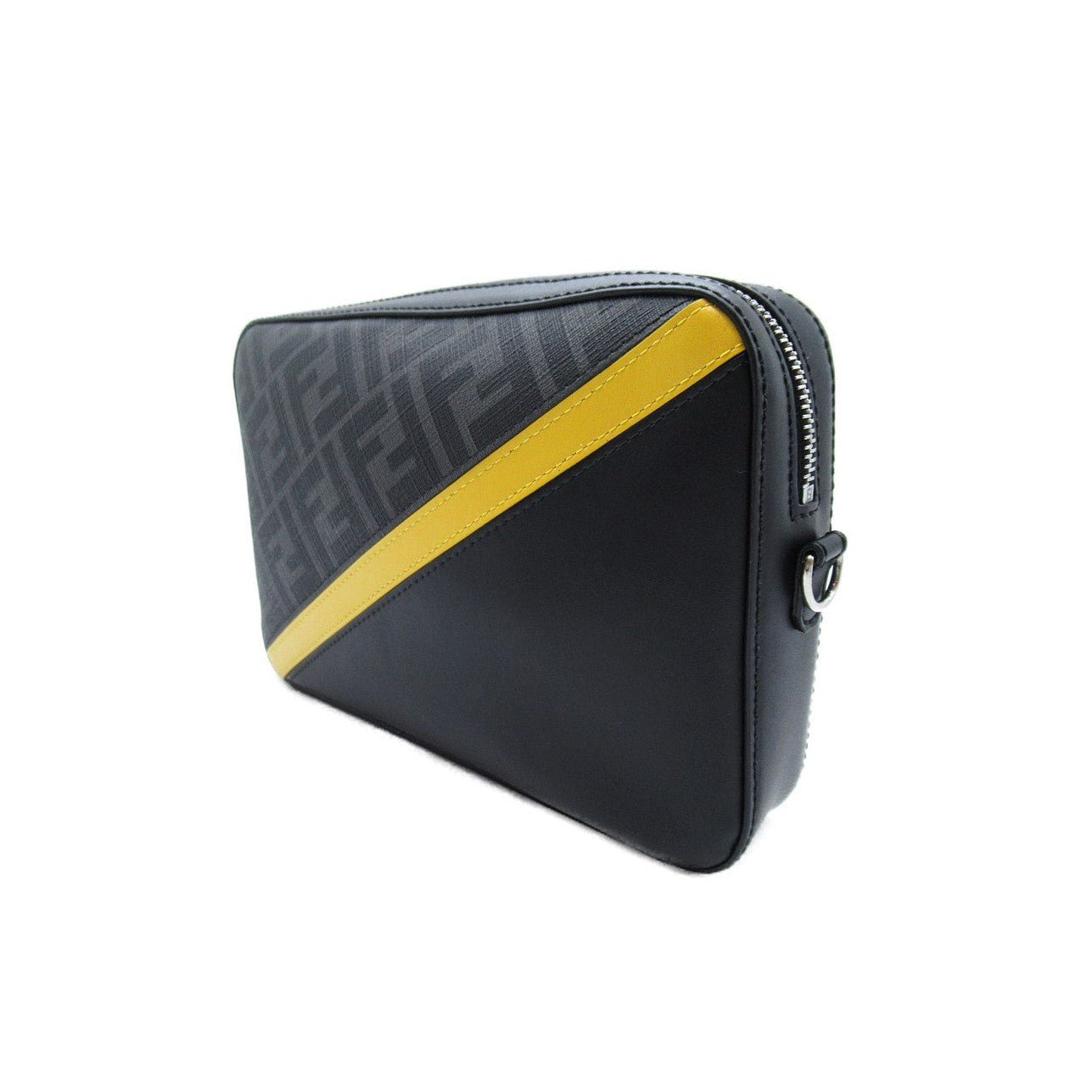 Fendi Fendi Diagonal Shoulder Bag Shoulder Bag PVC Coated Linen Men Black Yellow