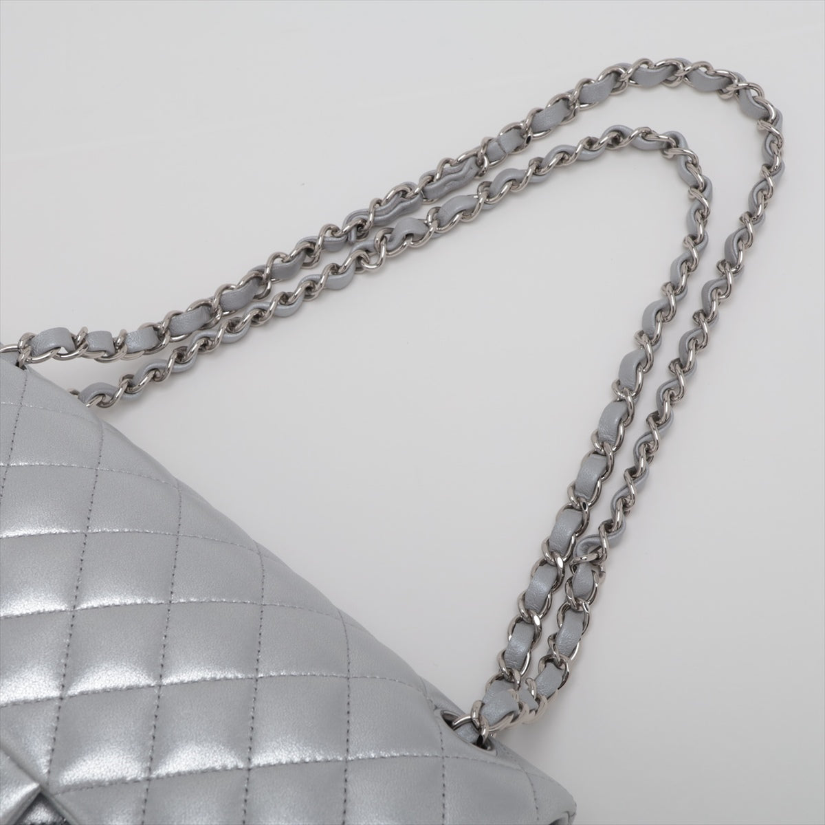 Chanel Matrasse 25  Double Flap Double Chain Bag Silver Silver  A01112