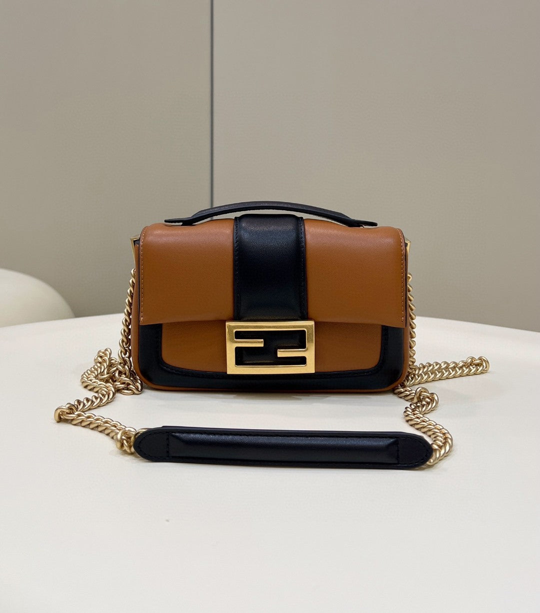 FI Baguette Chain Brown and Black Bag For Woman 19cm/7.5in