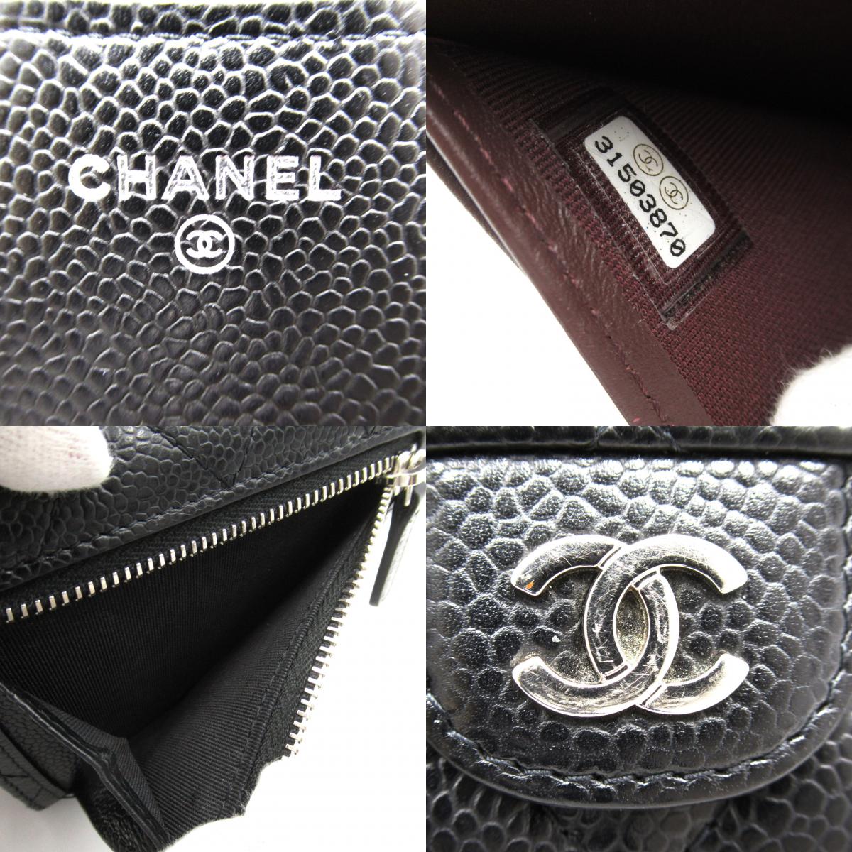 CHANEL Small Flap Wallet Three Fold Wallet Wallet Cabia S (Greenhead)   Black  AP0231