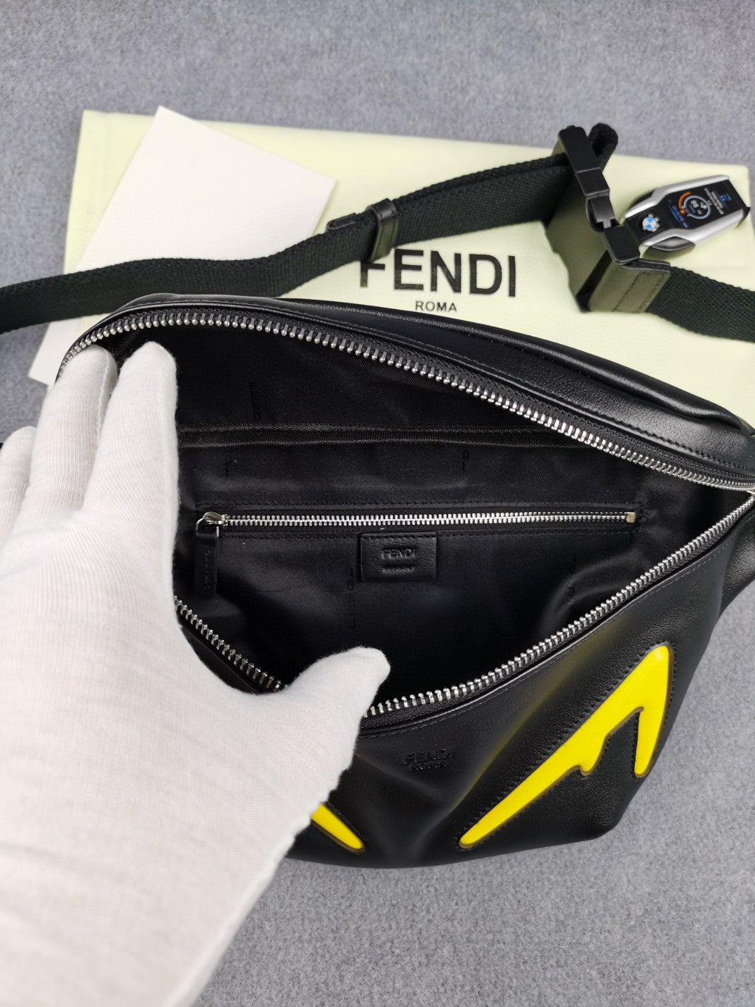 Fendi Little Monster Belt Bag Black/Yellow For Men, Men&#8217;s Bags 7.9in/20cm FF