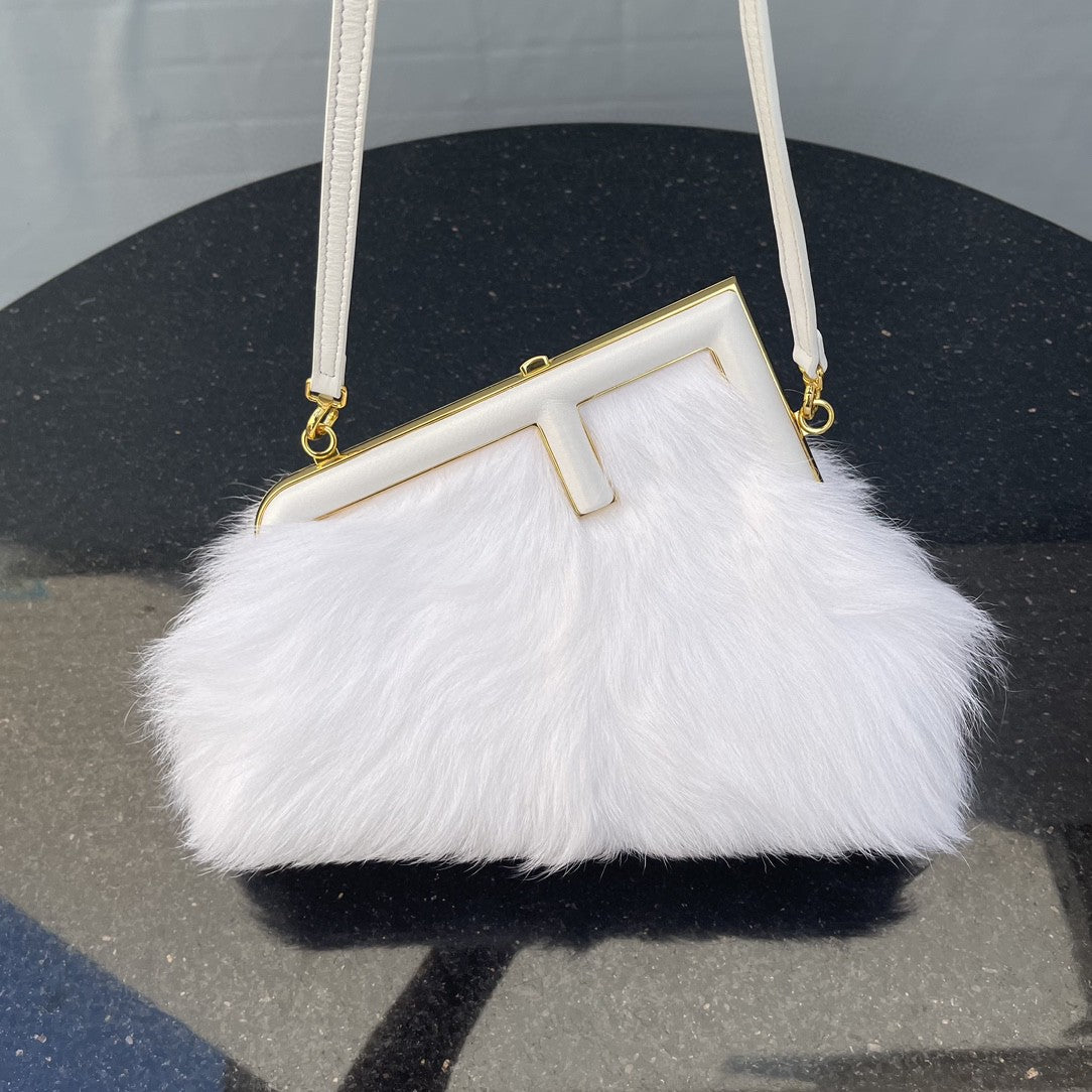 FI First Small White Fox Fur Bag For Woman 26cm/10in