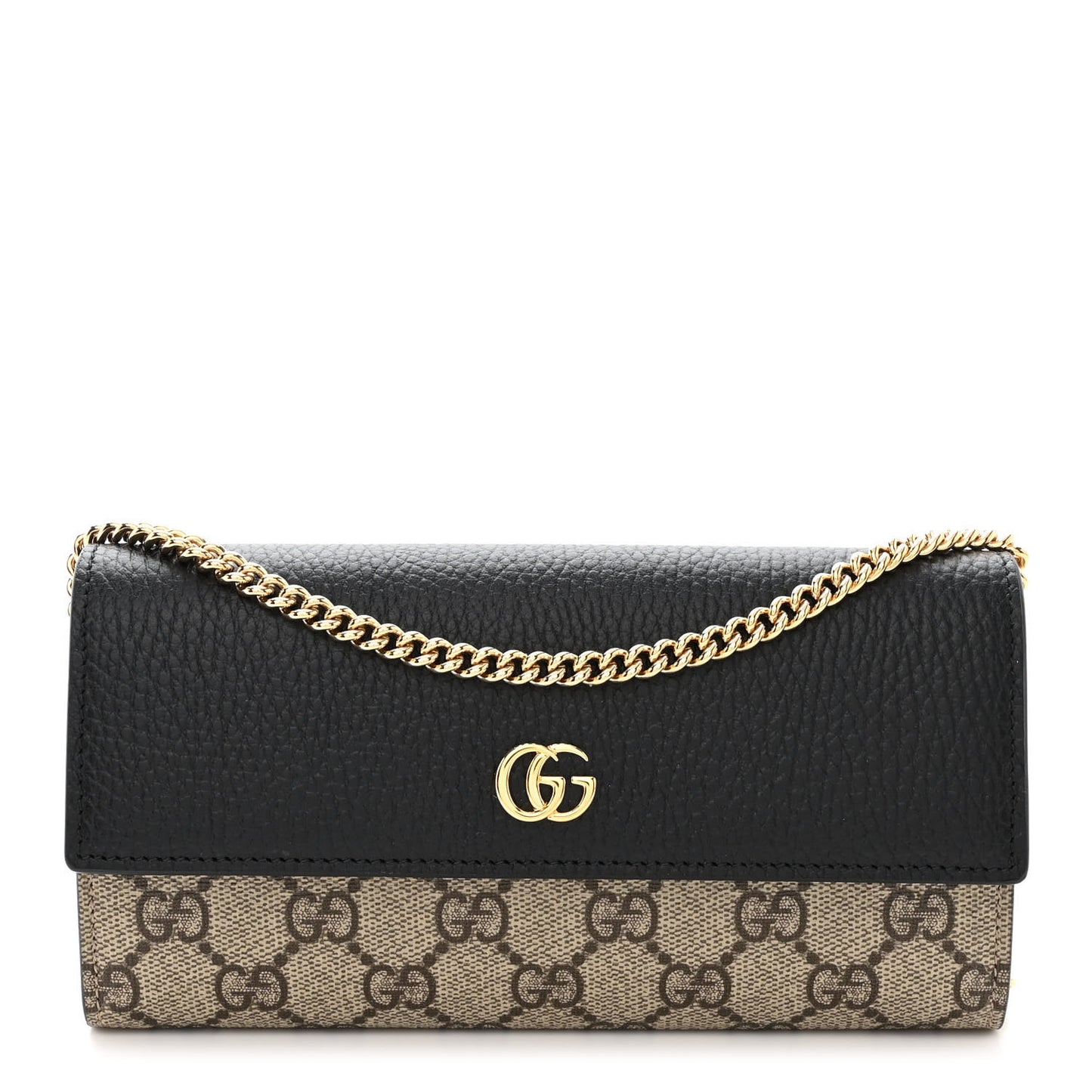 Gucci  Dollar Calfskin GG Supreme Monogram Petite GG Marmont Wallet Chain Bag Black Beige Ebony