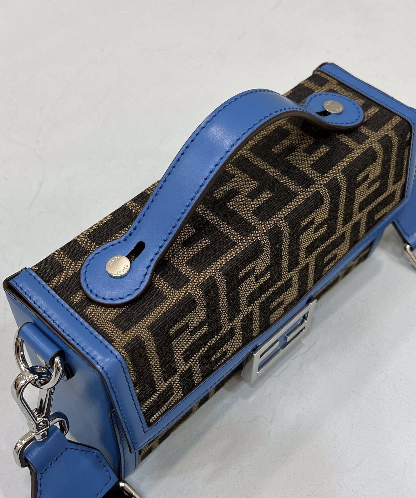 Fendi Mon Baguette Soft Trunk Brown and Blue Bag For Woman 21.5cm/8.5in