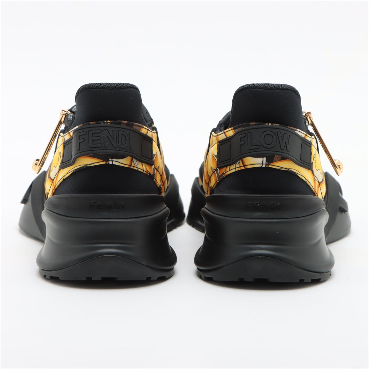 Fendi x Versace Fabric Sneakers 8 Men Black x Yellow Flow Fender Chevrolet