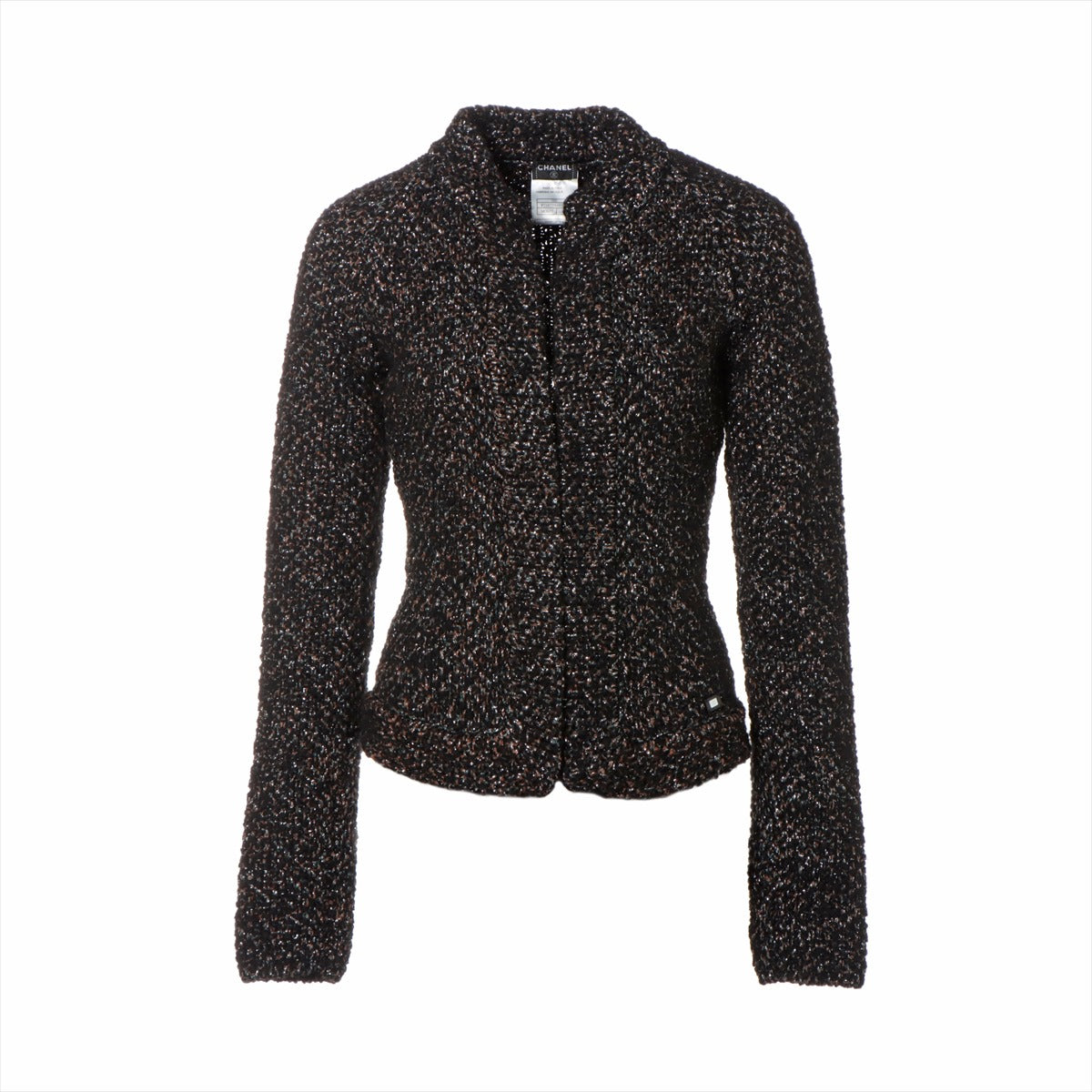 Chanel Coco Button 03A Wool  Alpacca Cardigan 36  Black × Brown P21873V01381