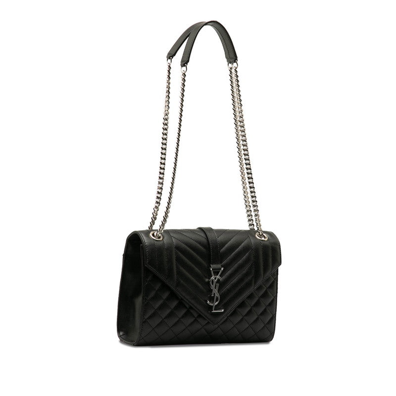 Saint Laurent Envelope Medium Chain Shoulder Bag 600185 Black Leather