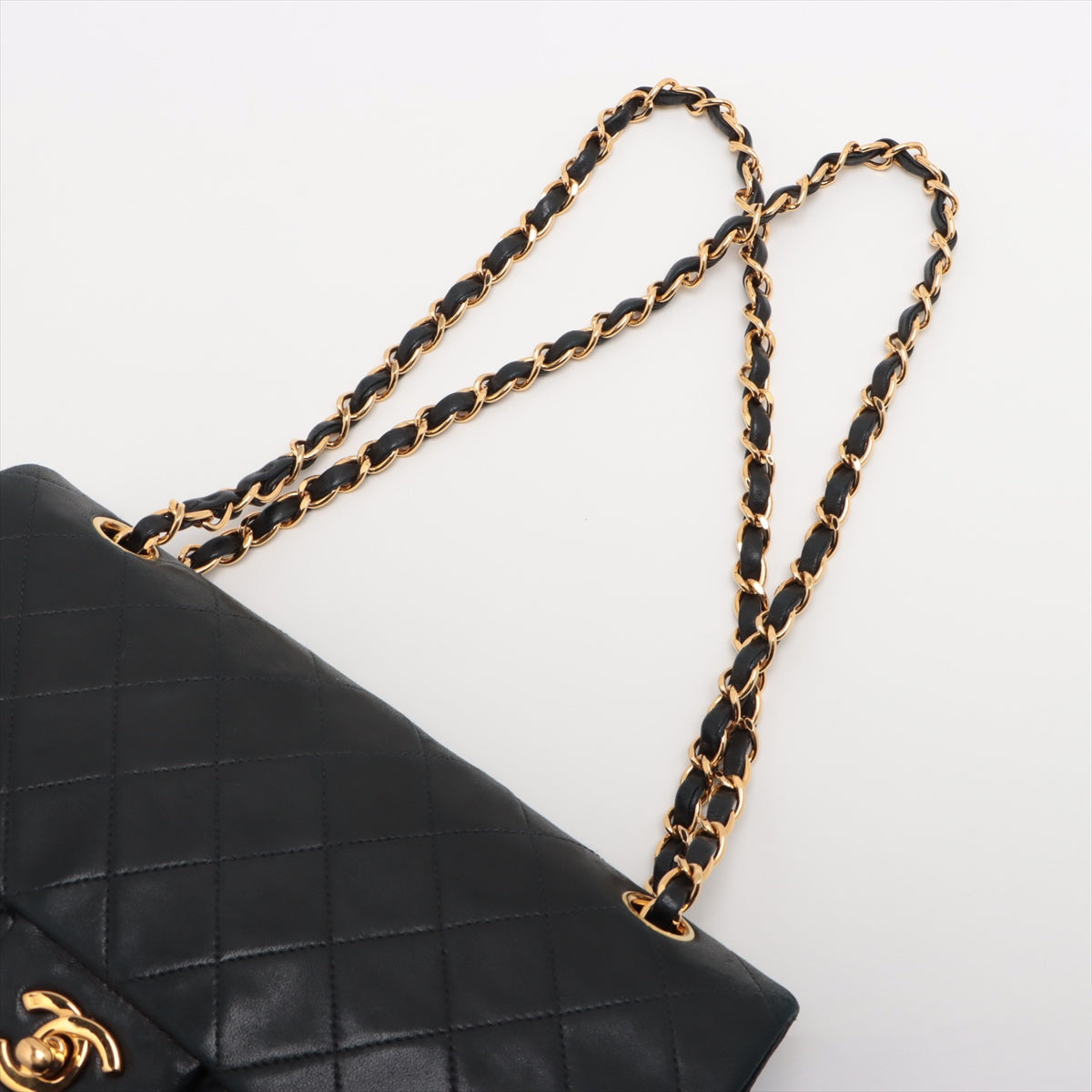 Chanel Matrasse 25  Double Flap Double Chain Bag Black G  5th A01112