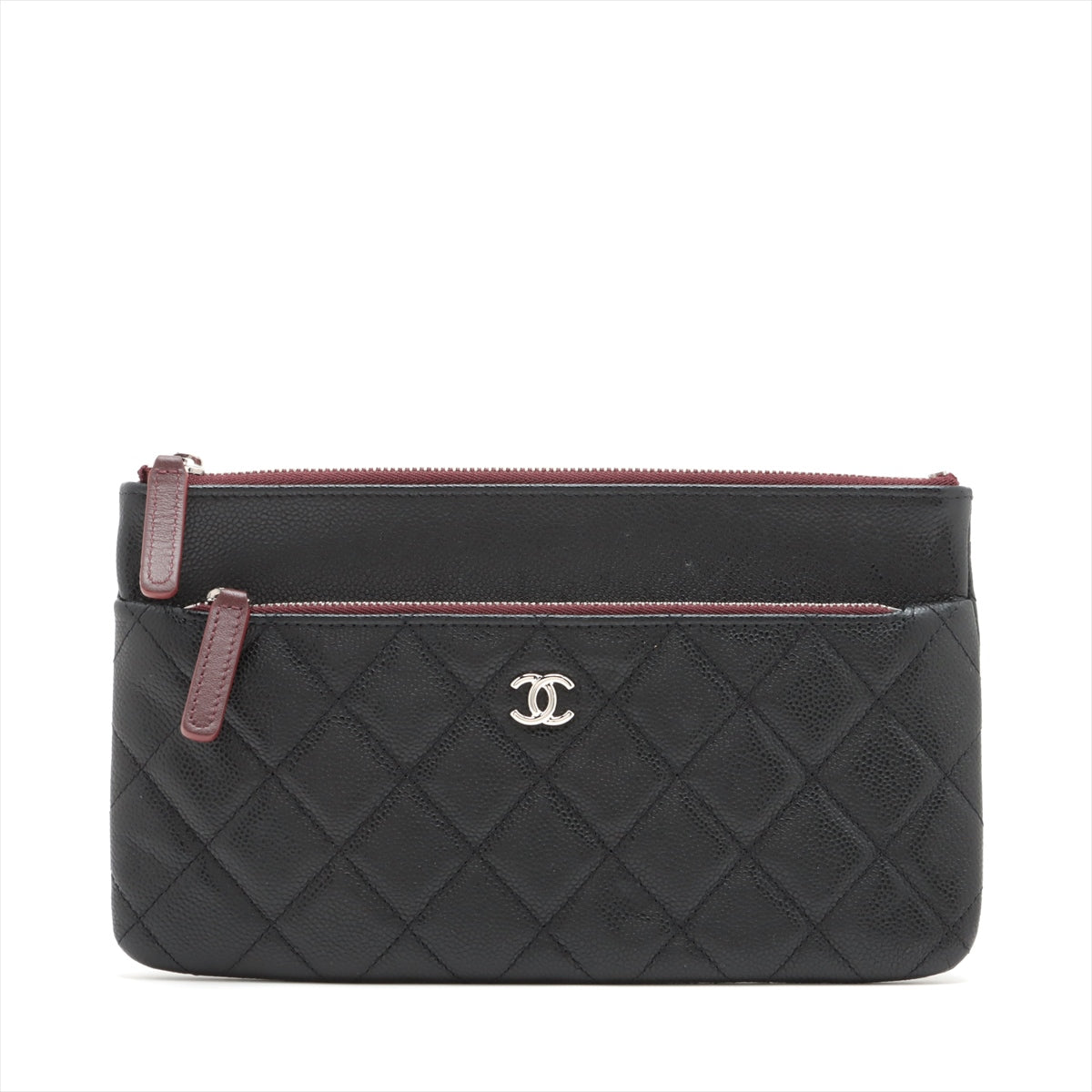 Chanel Matrasse Caviar S Clutch Bag Black Silver G