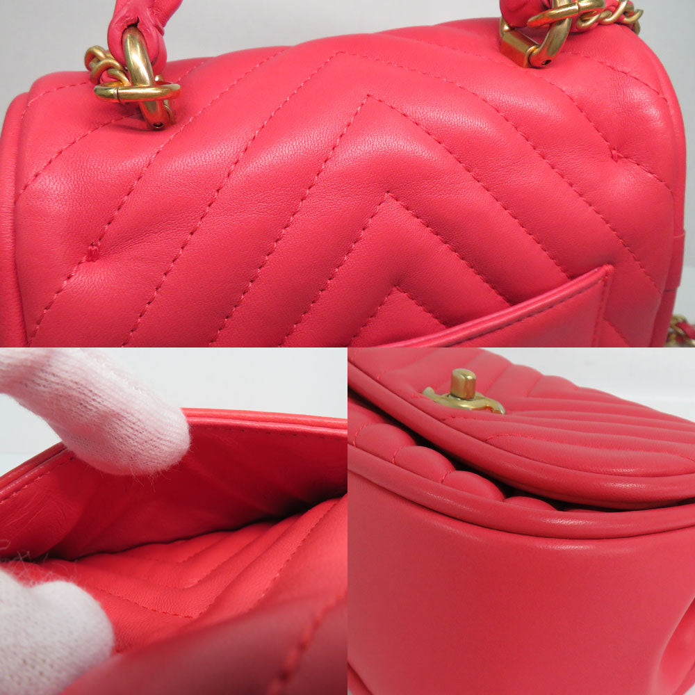 Chanel Chevron V Stitch Round Flap Bag A98791 2WAY Chain Shoulder Bag Pink  G   Top Handle Coco