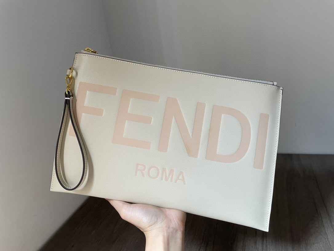 Fendi Flat Pouch White Large Pouch Bag