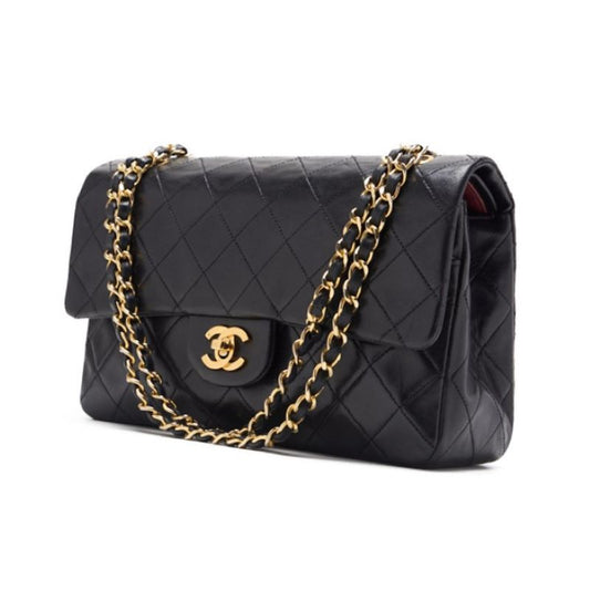 Chanel Matrasse Double Flap Chain Shoulder Bag Lambskin Black