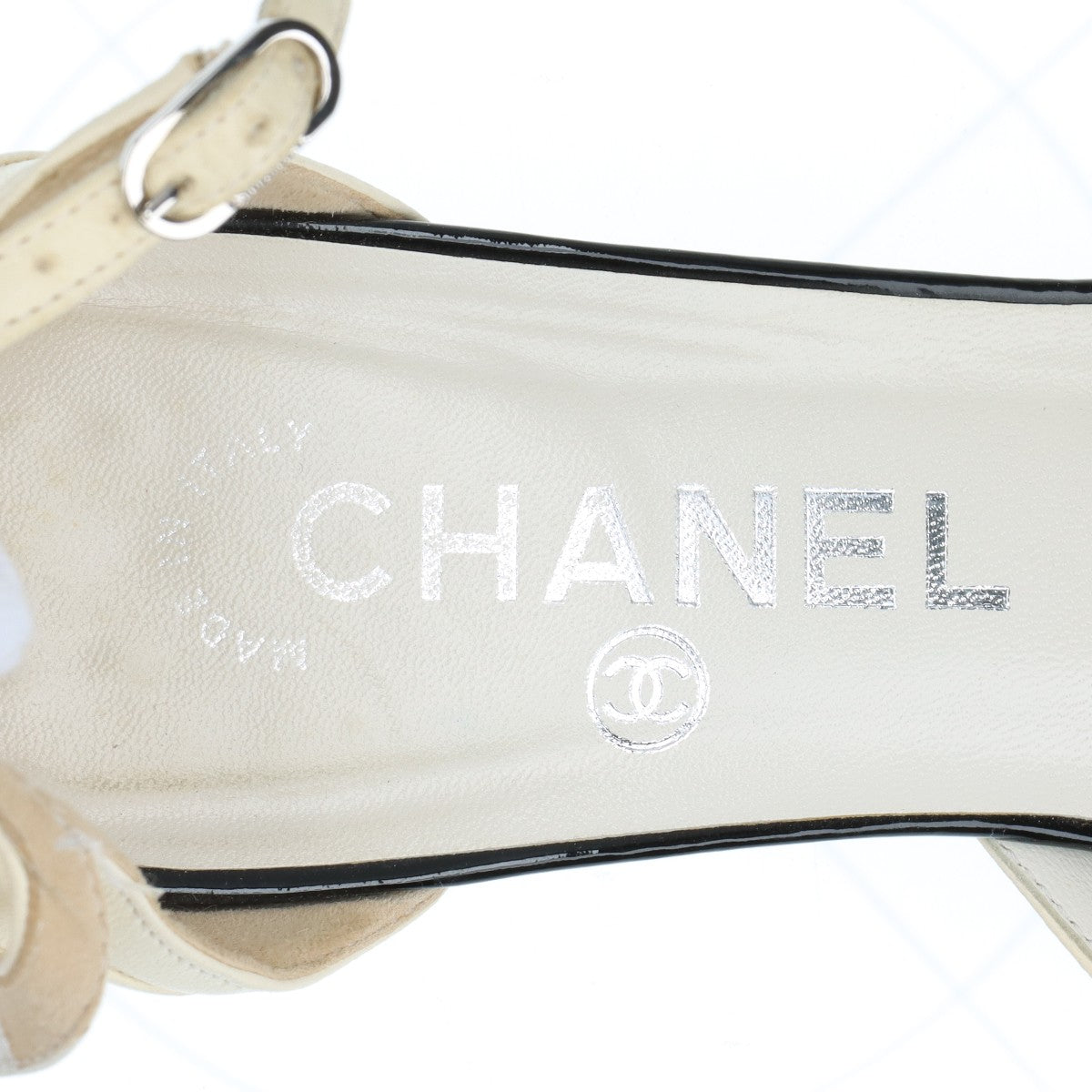 Chanel 05P Leather x Patent Strap Pump 36C  Black x Ivory G24608