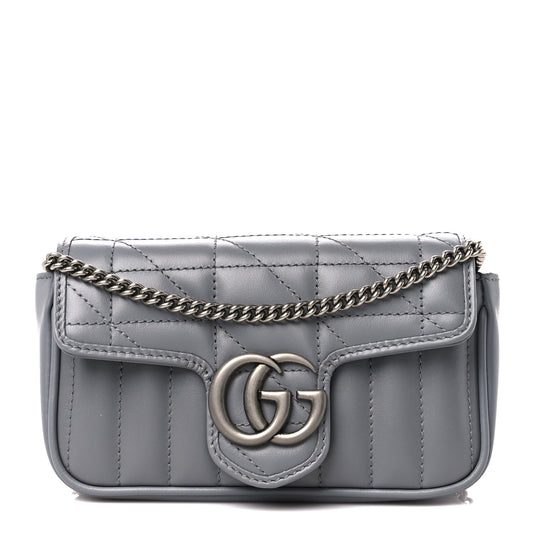 Gucci  Calfskin Matelasse Aria Super Mini GG Marmont Shoulder Bag Deep Grey