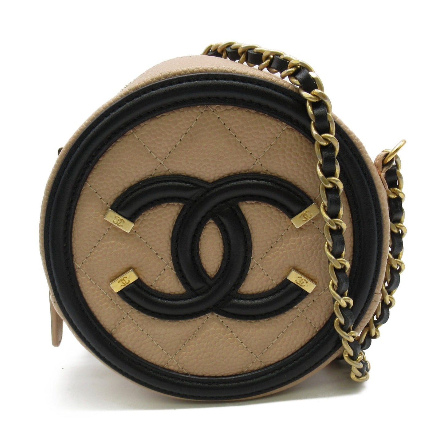 CHANEL CHANEL Chain Pochette Shoulder Bag Caviar S  Beige / Black