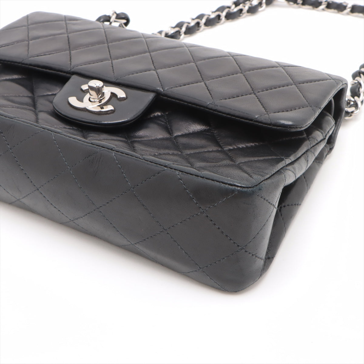 Chanel Matrasse 23 Small  Double Flap Double Chain Bag Black Silver  6th A01113