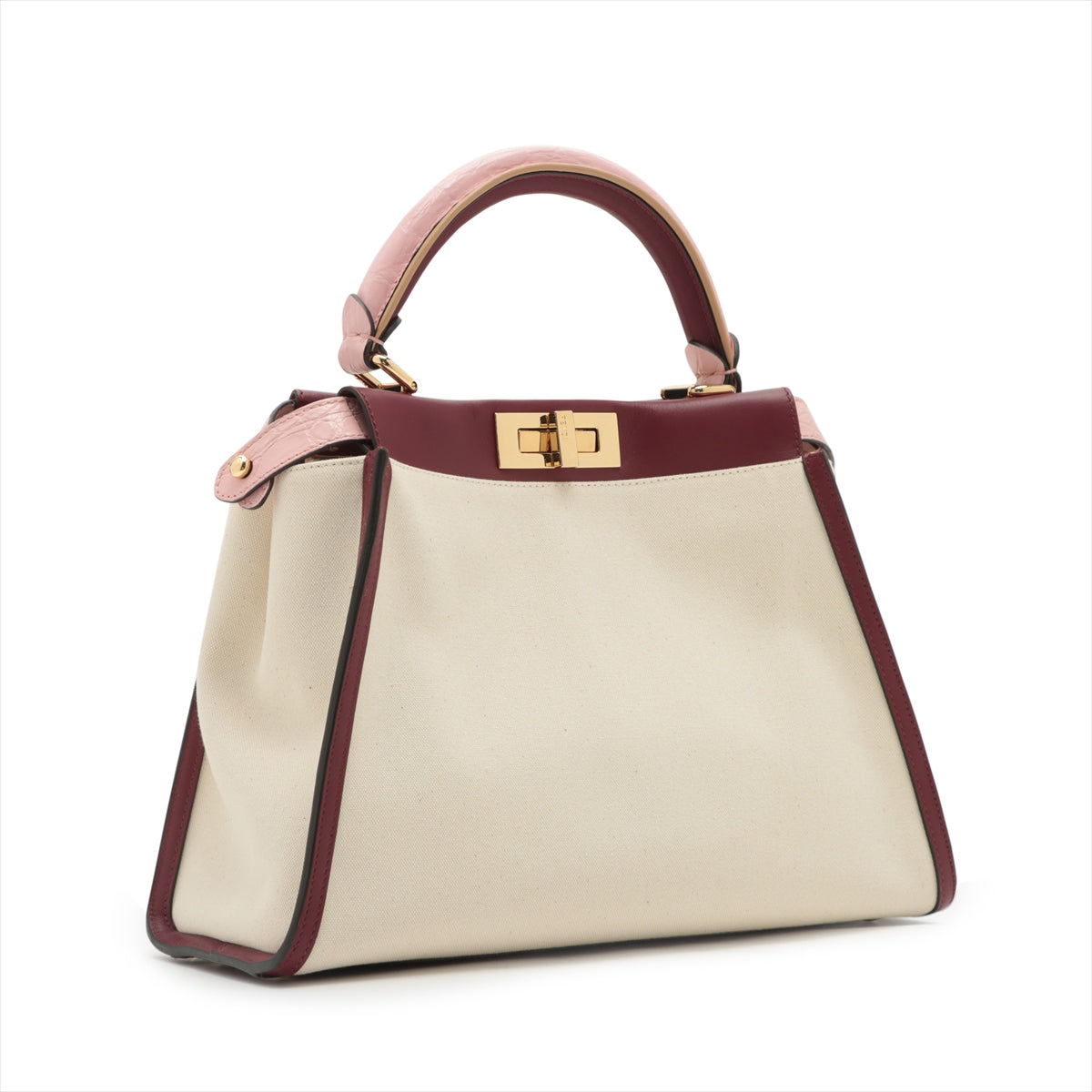 Fendi Peekaboo Regular Canvas  Leather 2WAY Handbag Beige 8BN290