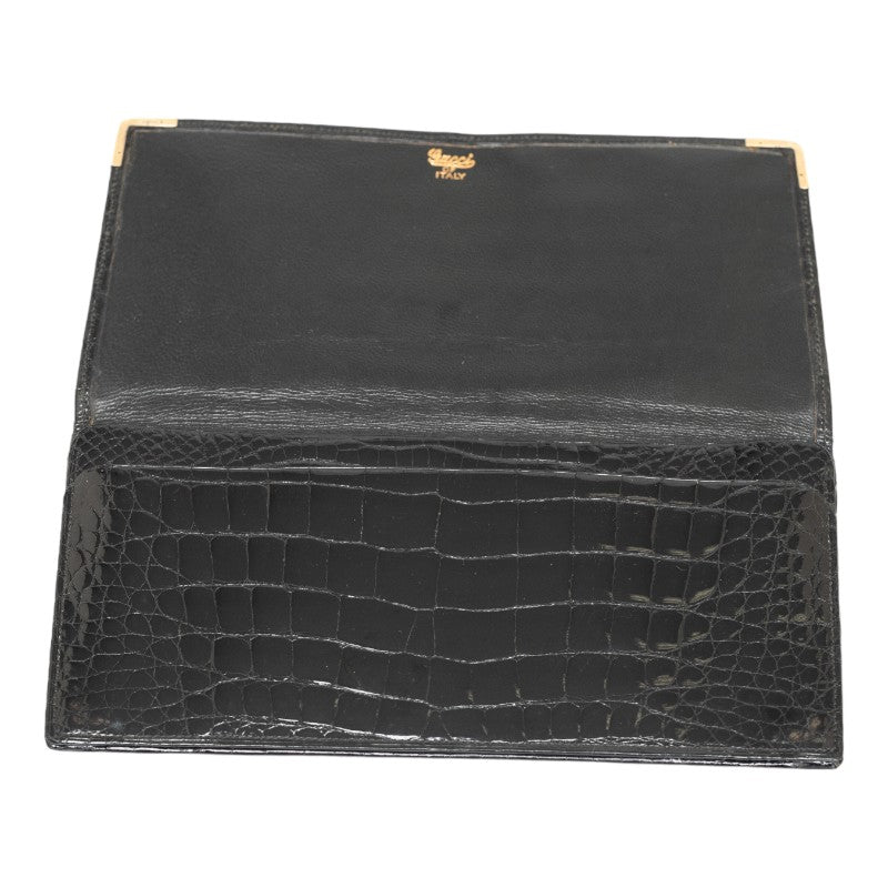 Gucci Long Wallet Leather Black Gold Men's